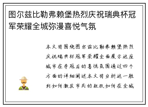 图尔兹比勒弗赖堡热烈庆祝瑞典杯冠军荣耀全城弥漫喜悦气氛